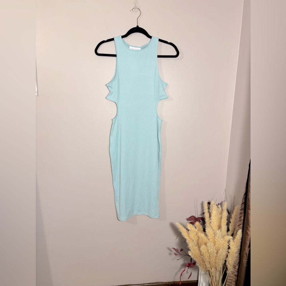 Auqa Blue Soft Ribbed Dress